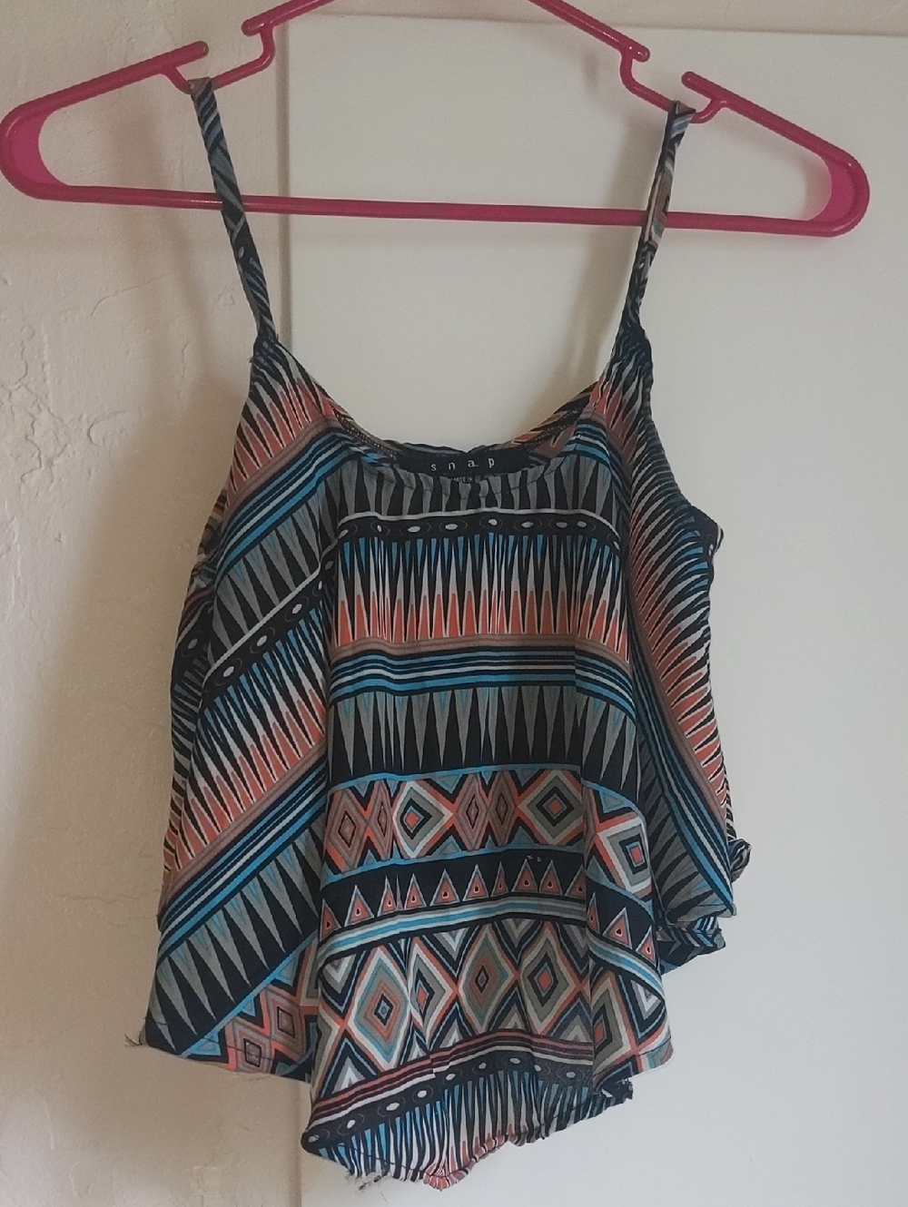 Coral & Teal Aztec-Print Spaghetti Strap Camisole Crop Top Beach Cover Tank Top